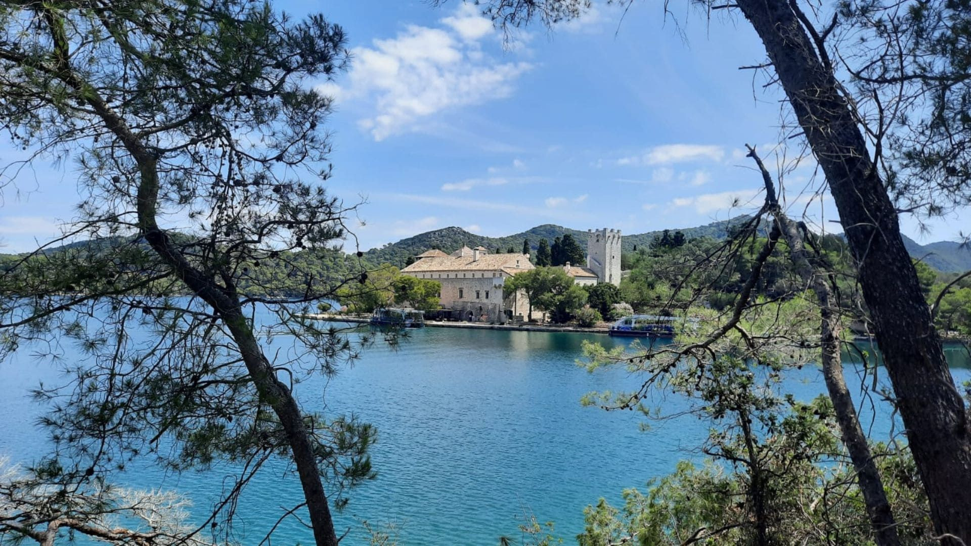 Monastère de l'île de Mljet vu à travers les pins - Dalmatie - Croatie