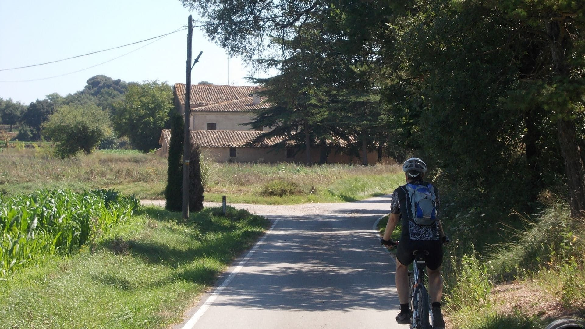 Cycliste sur une route de campagne - Catalogne - Espagne