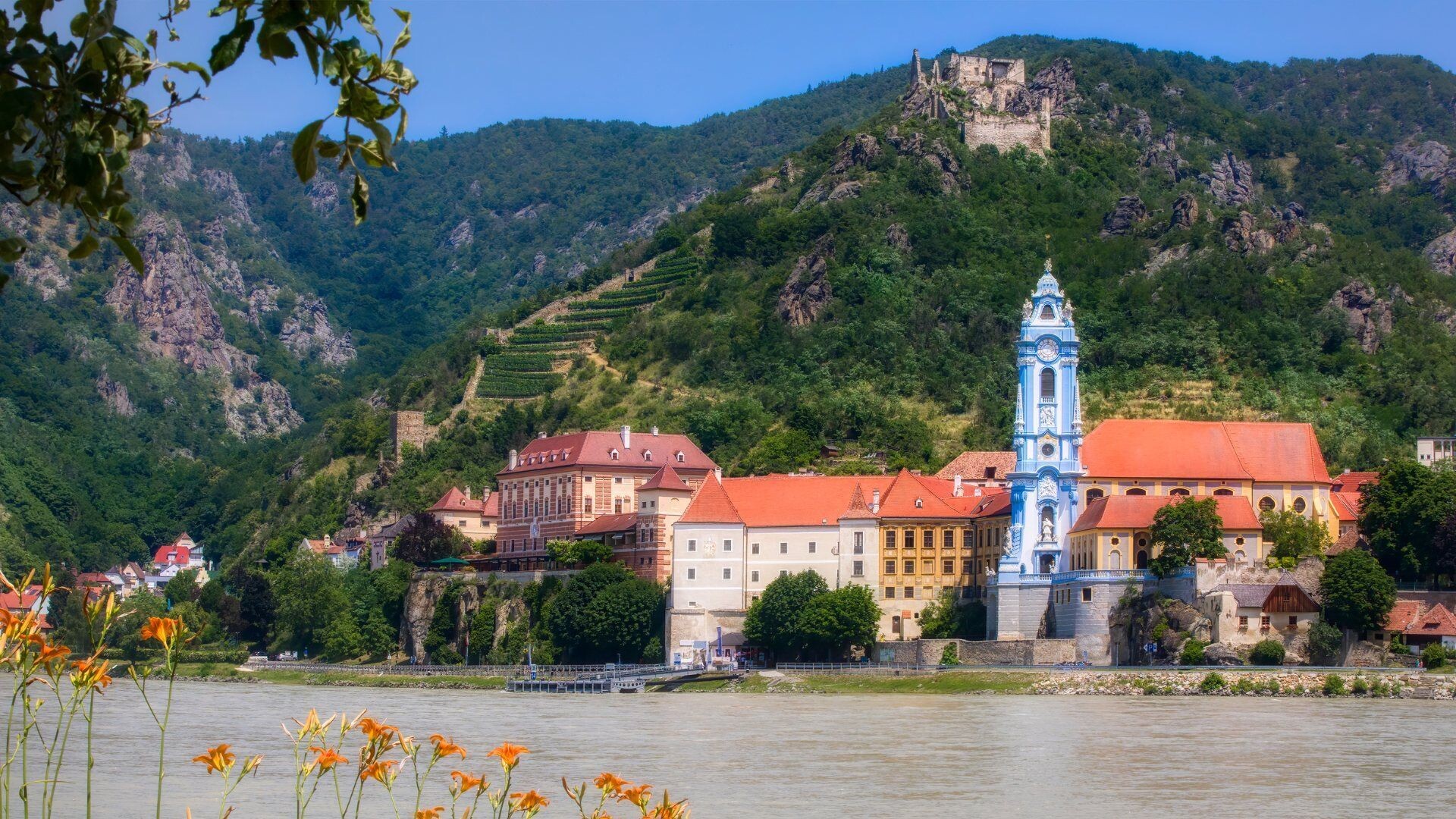 Blue baroque church of Dürnstein on the Danube - Wachau - Austria