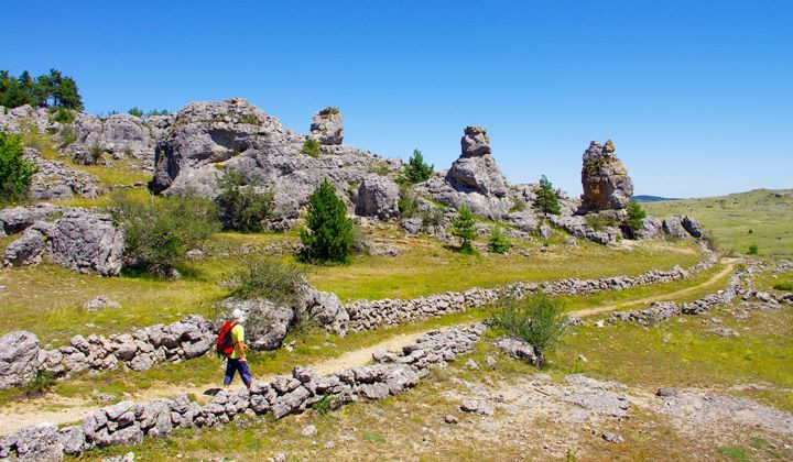 Randonnée sur le causse calcaire - Massif central - France