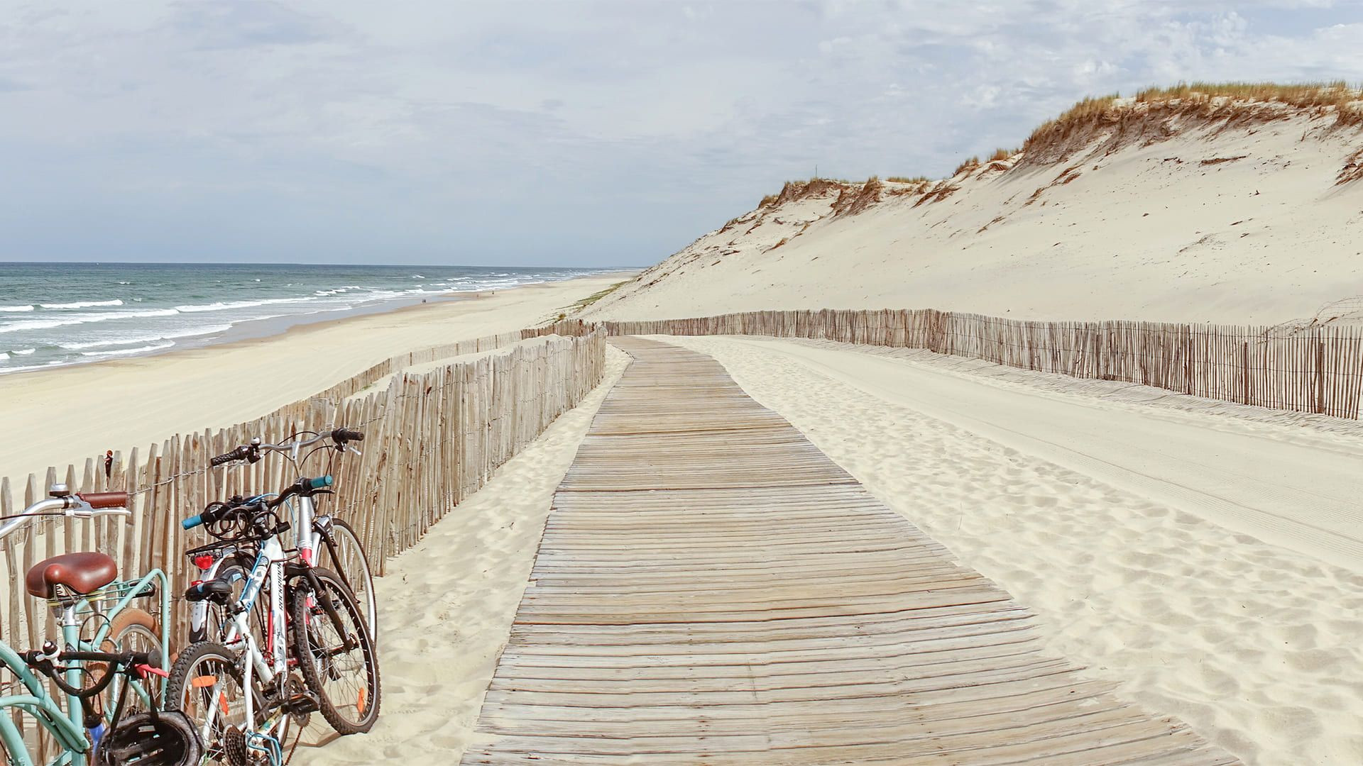 Vélos sur le sentier dunaire de la plage - Hourtin - Médoc - France