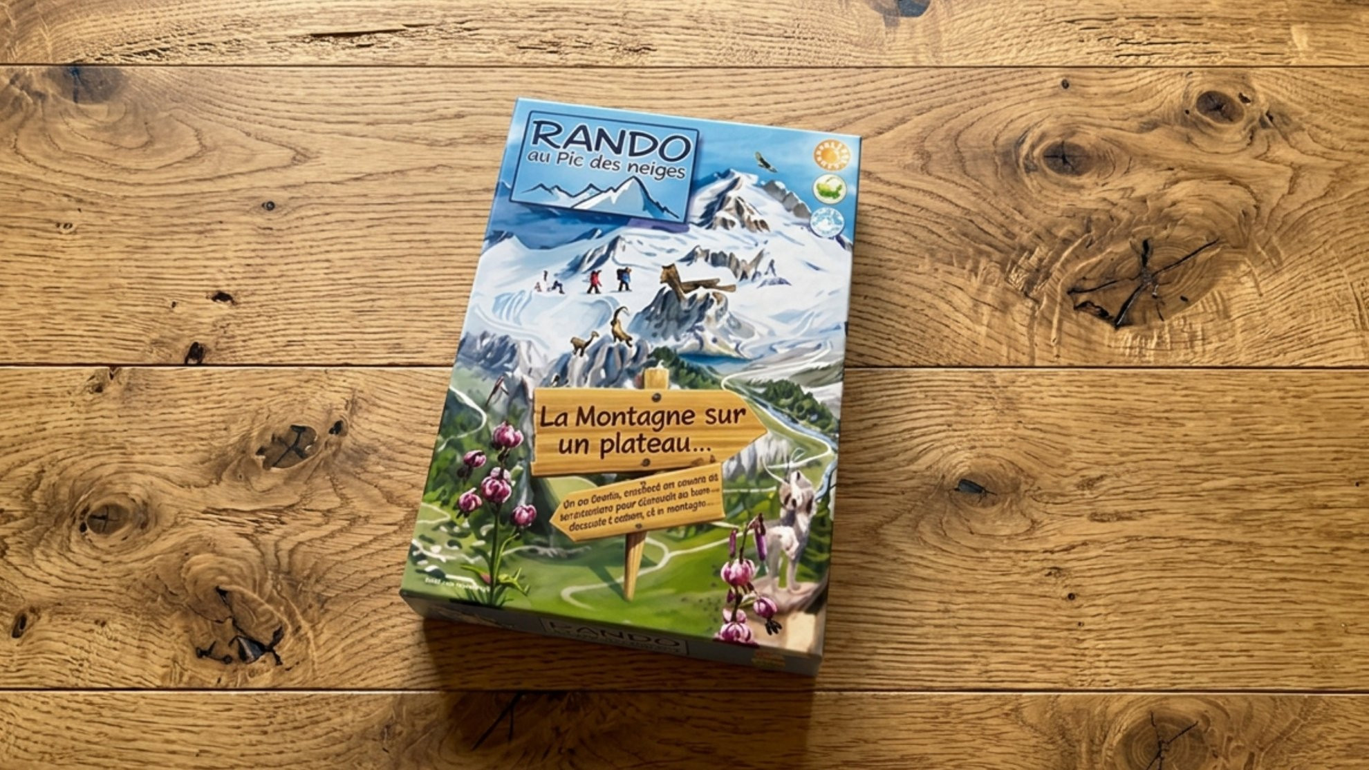 Jeu de société Rando au Pic des Neiges sur table en bois