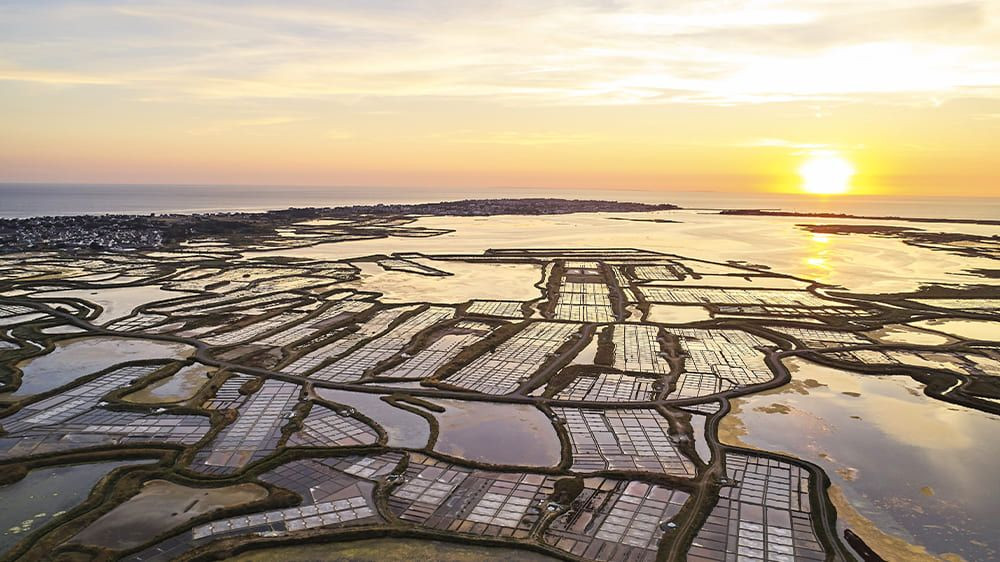 © Alexandre Lamoureux Marais salants au coucher de soleil vus du ciel - Guérande - Loire-Atlantique - France