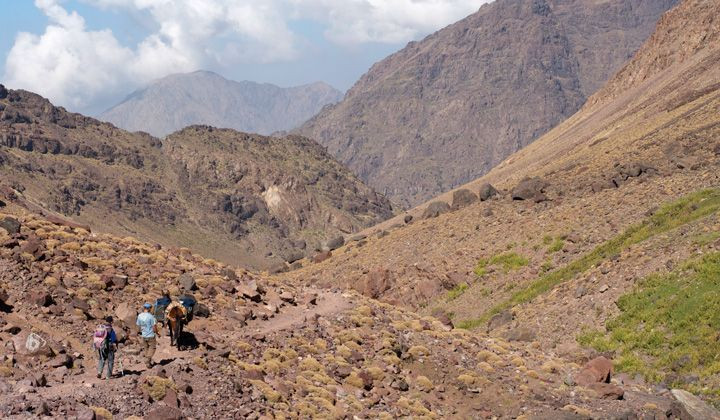 Randonnée muletière dans une vallée aride - Haut Atlas, Maroc