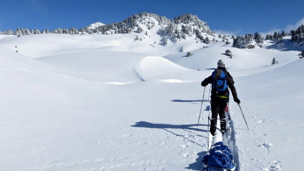 Ski de randonnée nordique avec pulka - Vercors, France