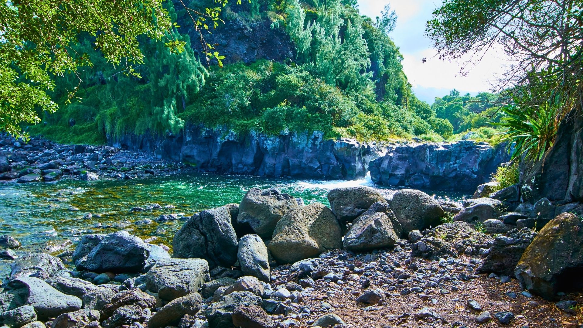 Rivière et rochers en forêt tropicale - Île de la Réunion
