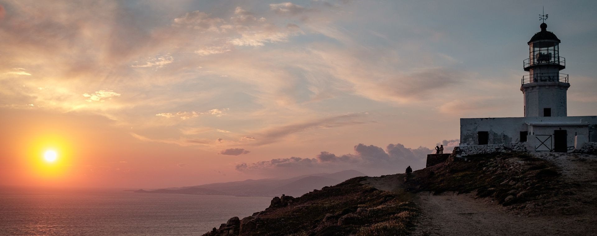 Coucher Soleil Phare Armenistis Ile Mykonos - Grèce