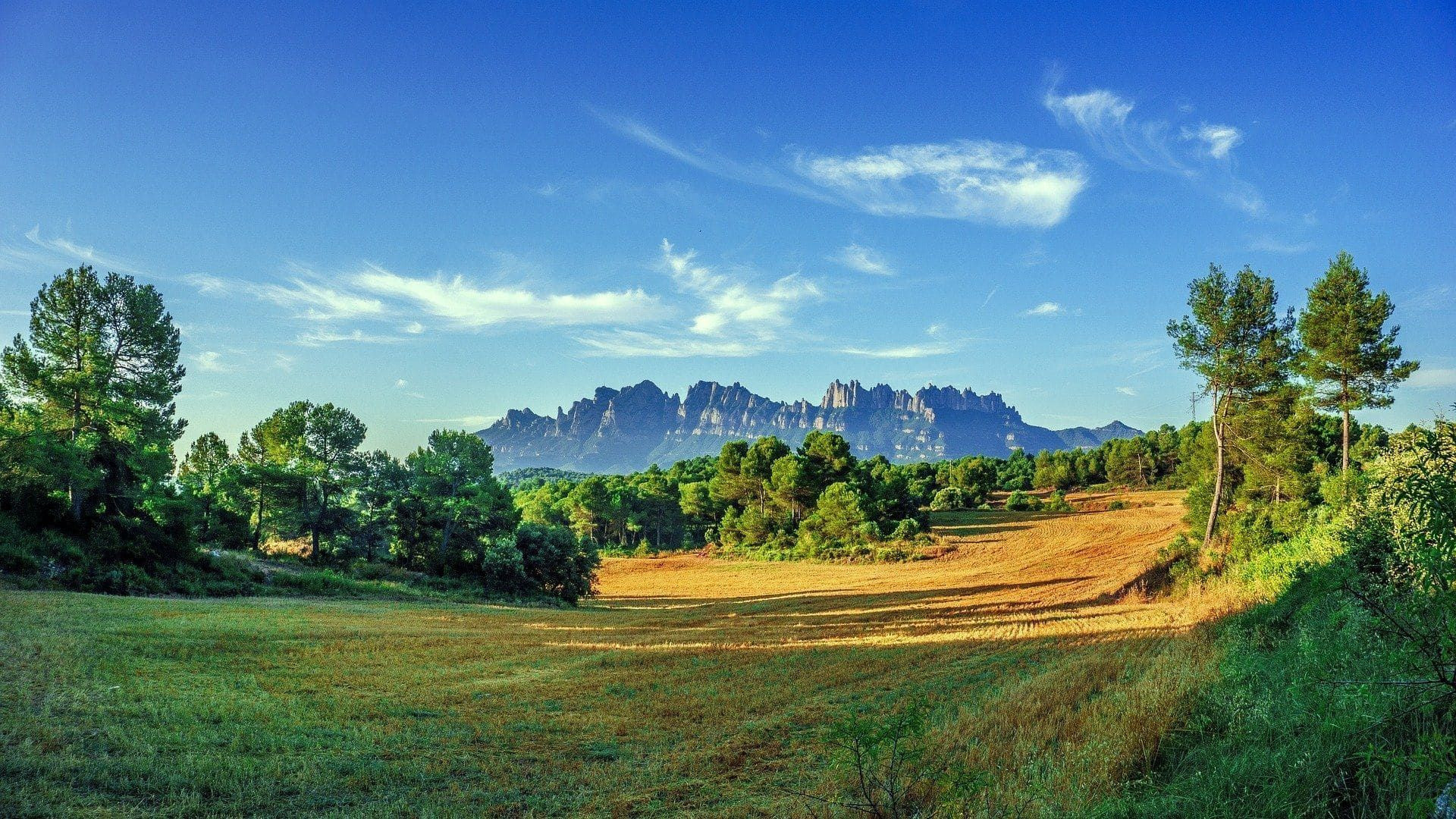 Montagne de Montserrat vue depuis la campagne catalane - Espagne