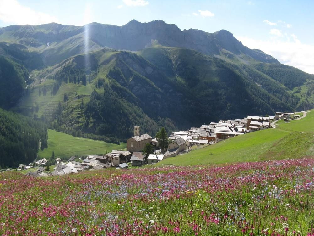 © Marc Laurans Village de montagne et prairie fleurie - Queyras - Alpes - France