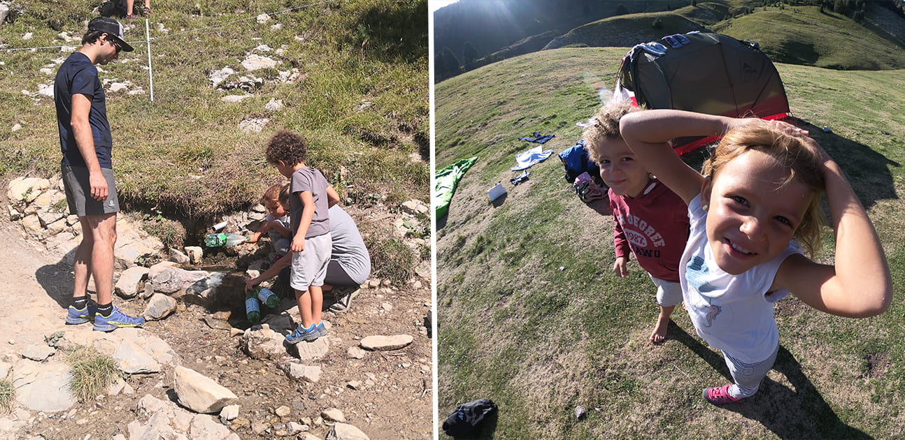 Ravitaillement en eau de source et montage du campement ©️ Julie Marienval