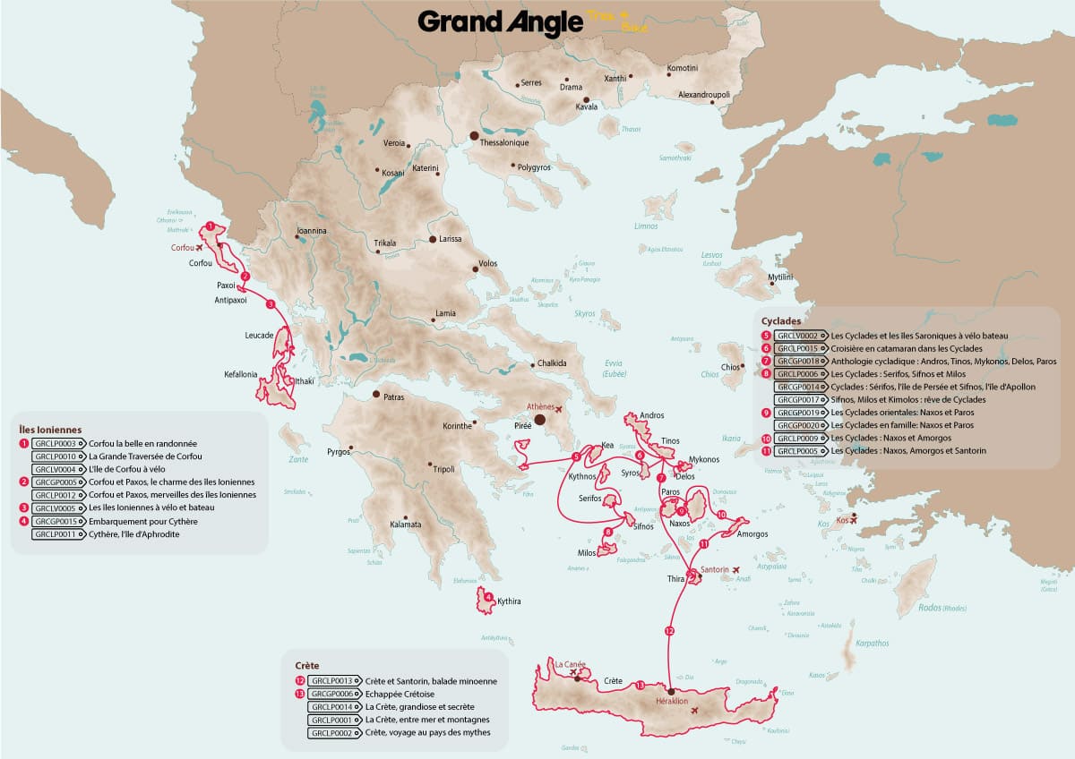 Carte des randonnées en Grèce