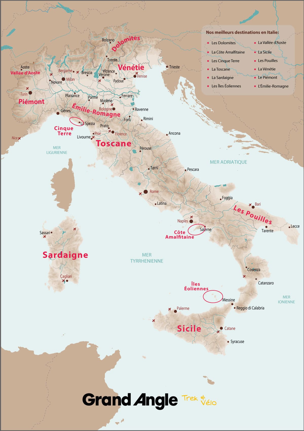 carte voyages randonnee et vélo italie