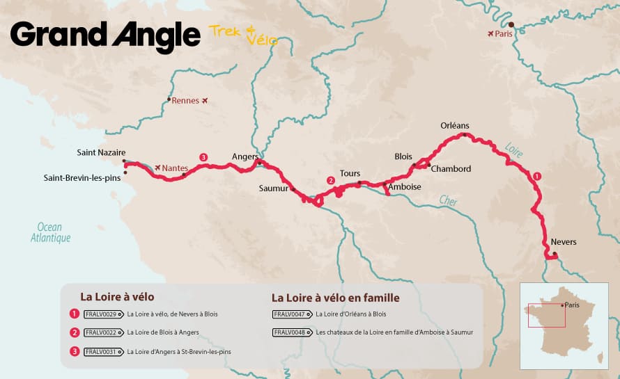 Carte des itinéraires à vélo sur la Loire