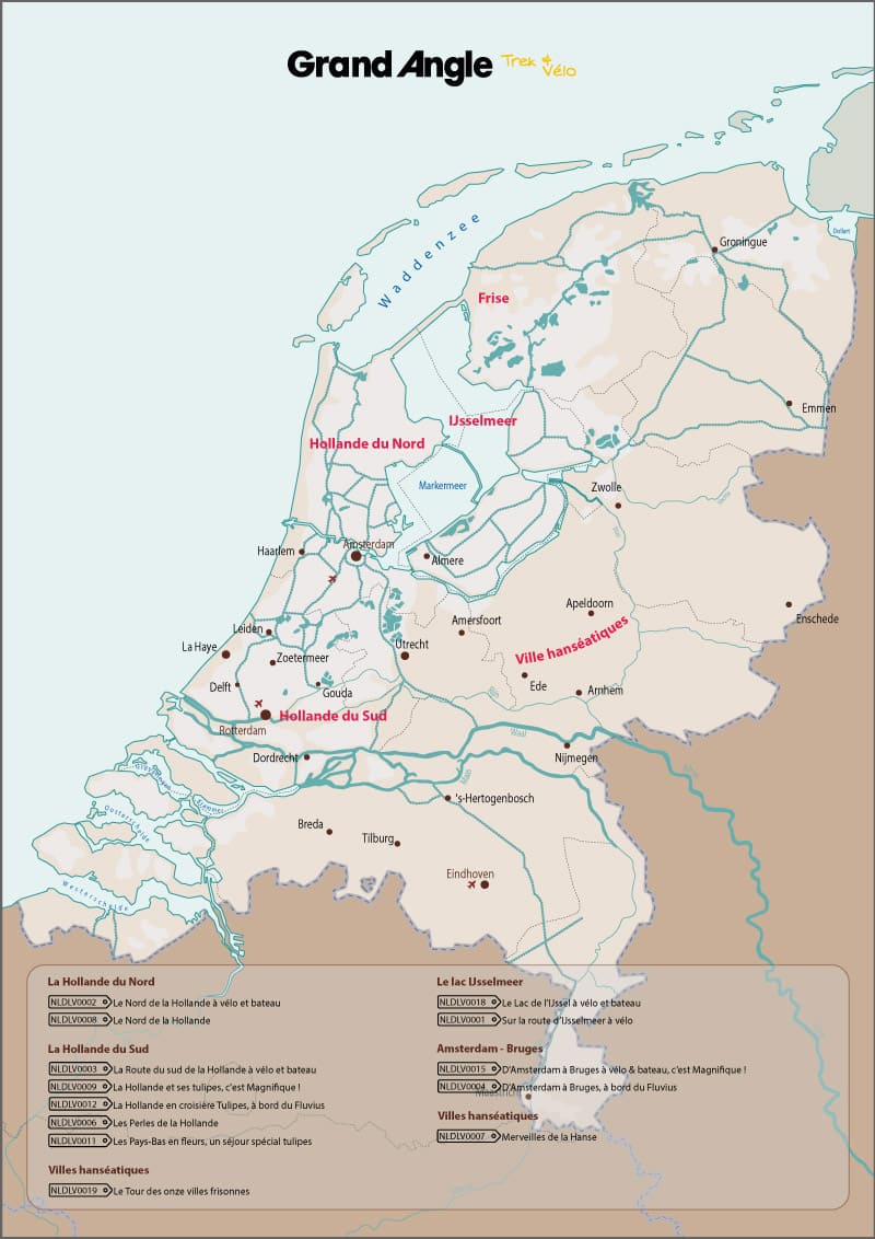 Carte des voyages à vélo aux Pays-Bas