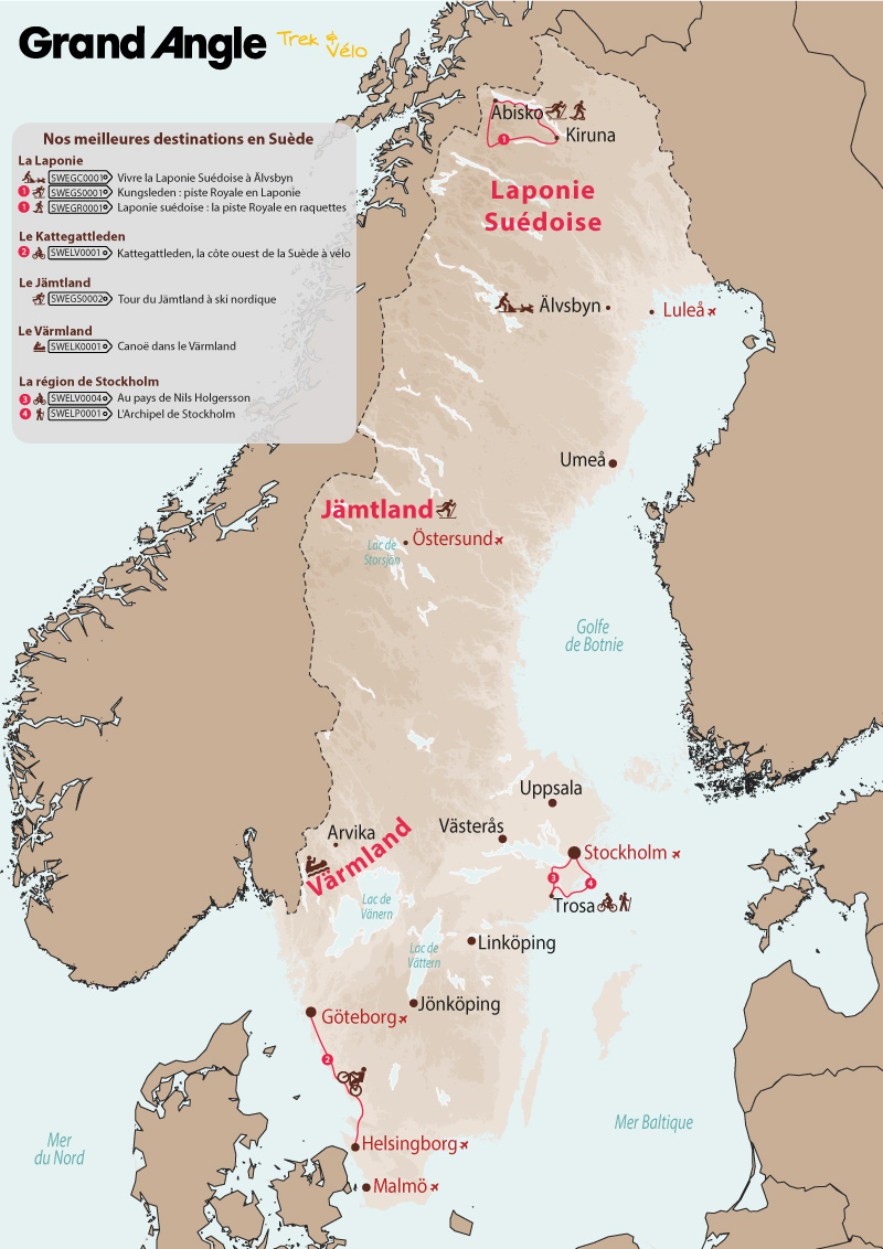 Carte des voyages à ski en Suède