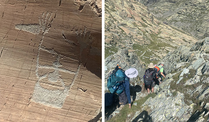 Gravure dans la roche et passage technique dans la vallée des Merveilles © Didier-Papion