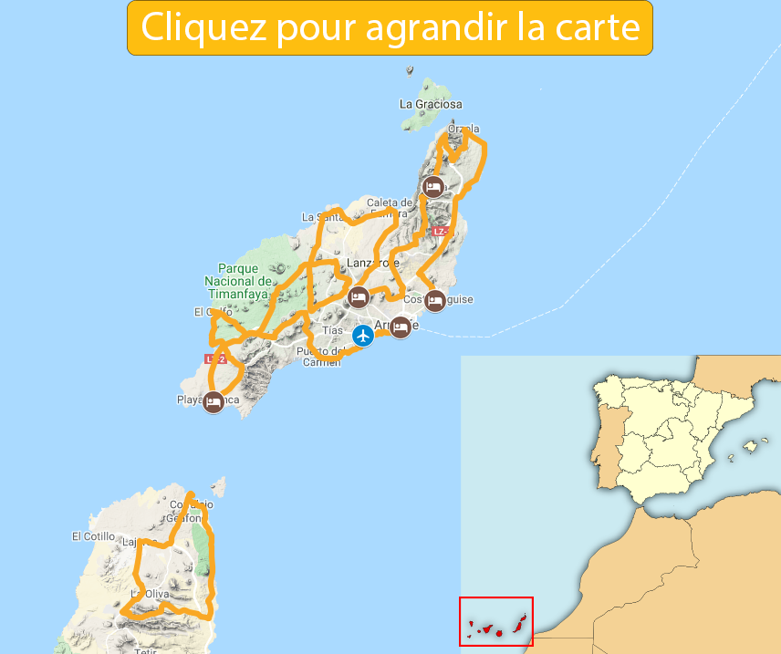 Carte itinéraire découverte lanzarote vélo