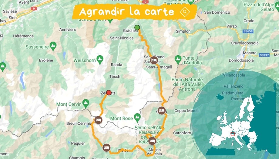 carte tour du Mont Rose en randonnée