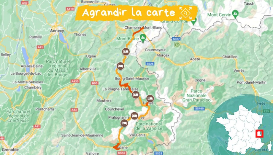 Grande Traversée des Alpes, de Chamonix à la Haute Maurienne carte