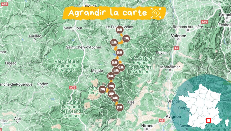 Carte Chemin de Stevenson intégral guidé