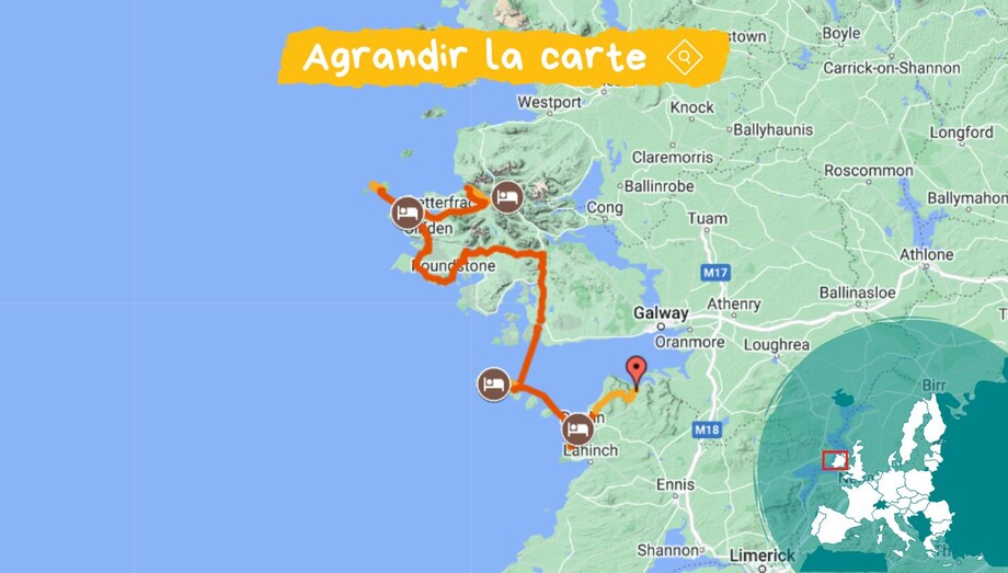 Carte Connemara, îles d'Aran et Burren Carte Connemara, îles d'Aran et Burren