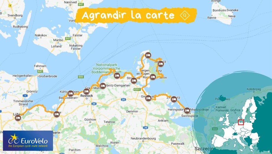 Carte Lubeck Usedom à vélo