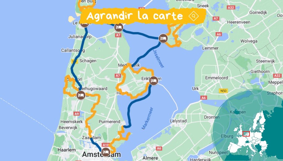 carte nord de la hollande vélo bateau