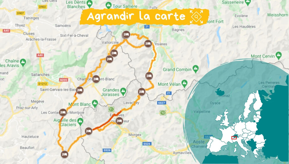 Itinéraire du Tour du massif du Mont-Blanc