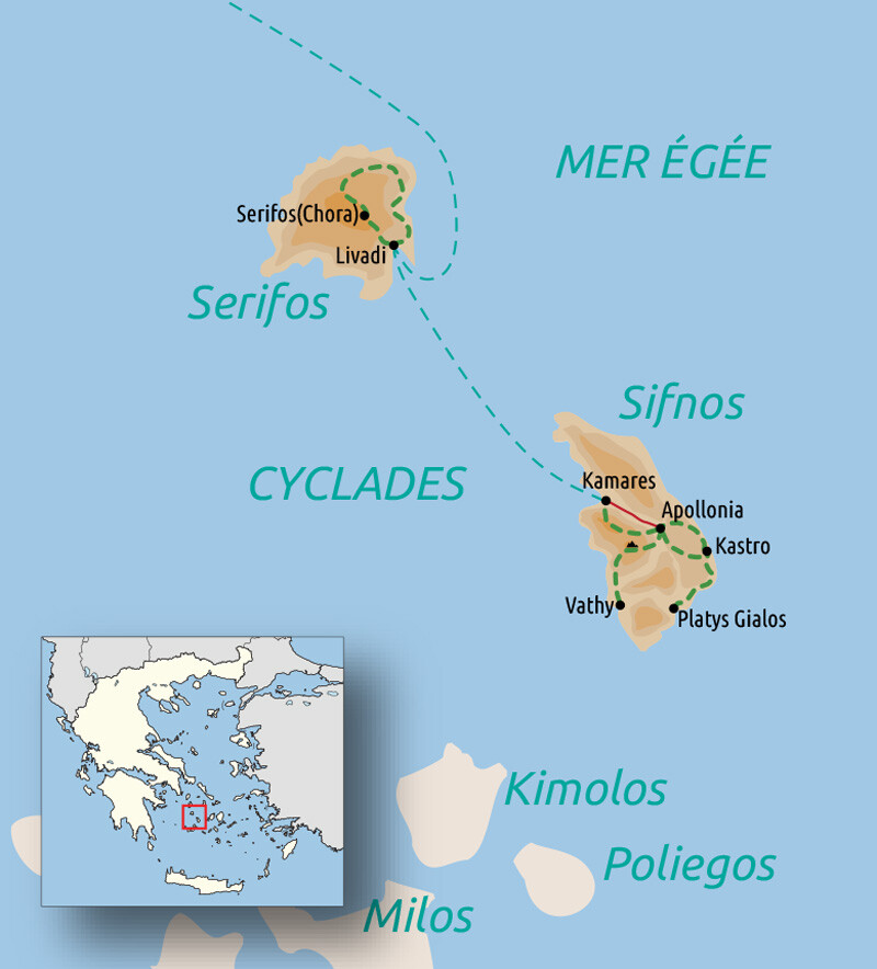 Carte du voyage Cyclades : Sérifos, l'île de Persée et Sifnos, l'île d'Apollon © Éditeur : Nicolas Pagiatis Carte du voyage Cyclades : Sérifos, l'île de Persée et Sifnos, l'île d'Apollon