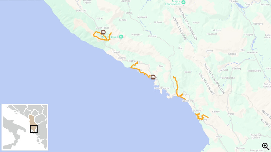 La Riviera Albanaise en randonnée itinéraire carte 