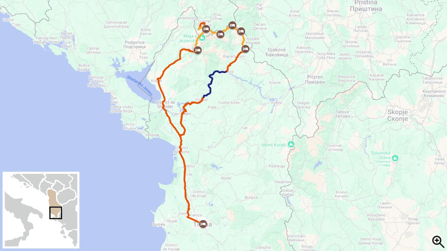 Trek des Alpes Albanaises itinéraire carte 