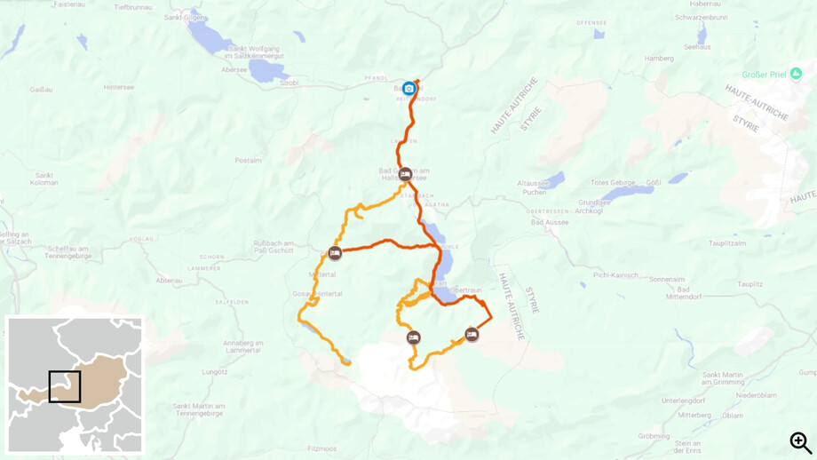 Dachstein et Salzkammergut trek itinéraire carte