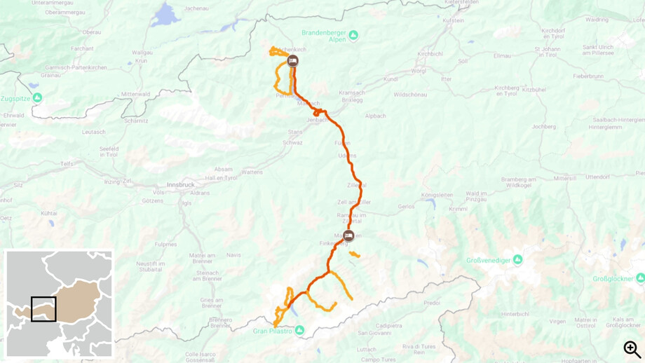 Lacs, villages, montagnes et glaciers du Tyrol itinéraire randonnée carte