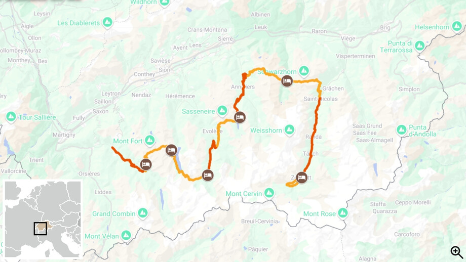 La Haute Route De Chamonix à Zermatt carte itinéraire randonnée