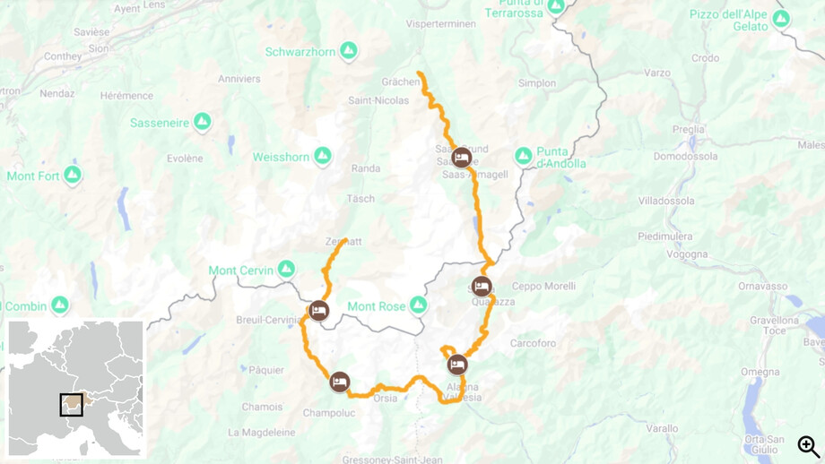 Le Tour du Mont Rose carte itinéraire randonnée