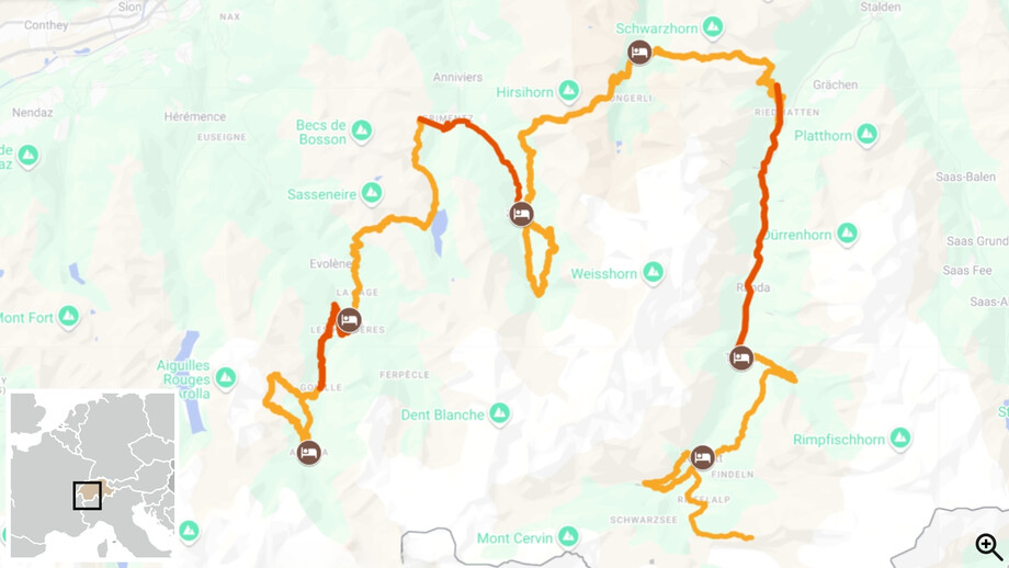 Arolla - Zermatt : randonnée en liberté face aux 4000 CARTE 