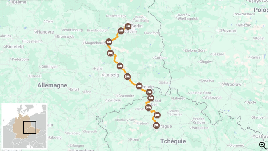 De Prague à Berlin itinéraire carte à vélo