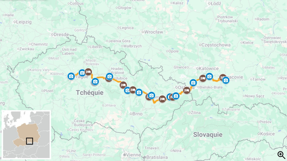 À vélo de Prague à Cracovie : des cités royales aux trésors de l'UNESCO CARTE