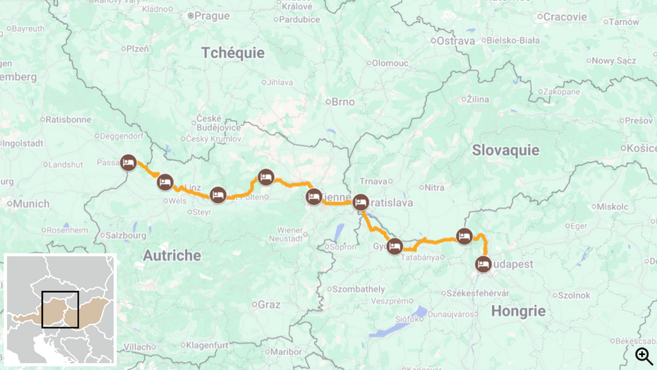 Le Danube à vélo de Passau à Budapest en version sportive itinéraire carte