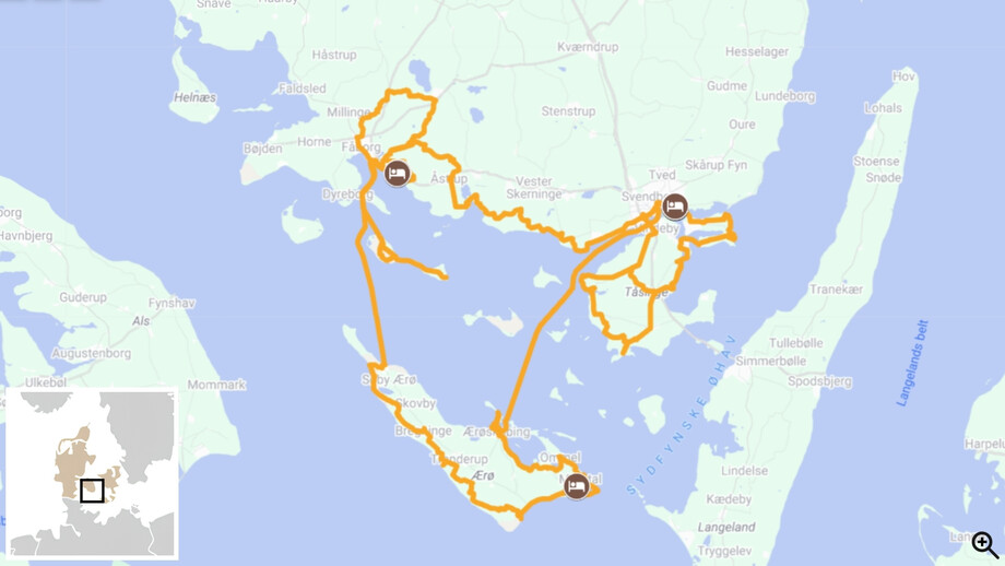 Îles secrètes du Danemark : Fionie et Ærø carte itinéraire à vélo