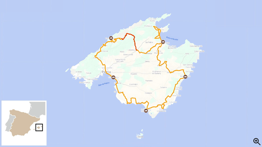 ESPLV0006 carte itinéraire tour de l'île de Majorque à vélo