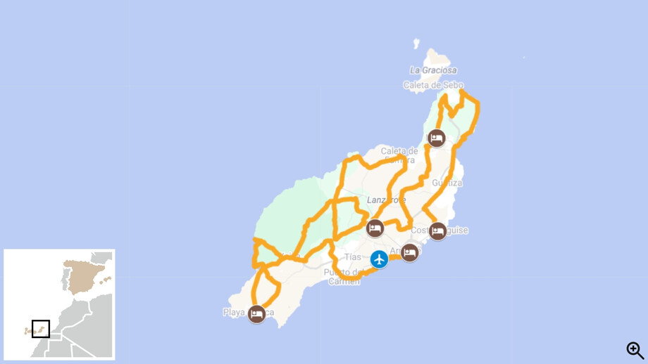 Tour de l'île de Lanzarote à vélo carte itinéraire 