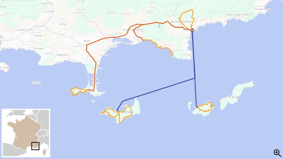 massif des maures iles d'or carte itinéraire randonnée