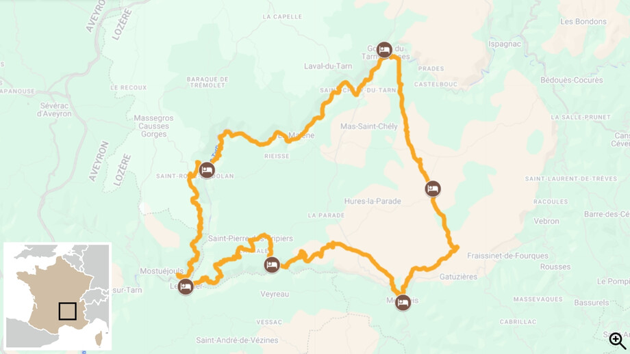 Les gorges du Tarn et de la Jonte carte itinéraire