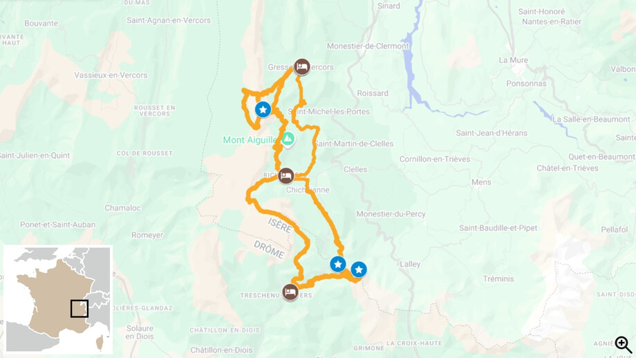 Tour du mont aiguille Vercors carte itinéraire