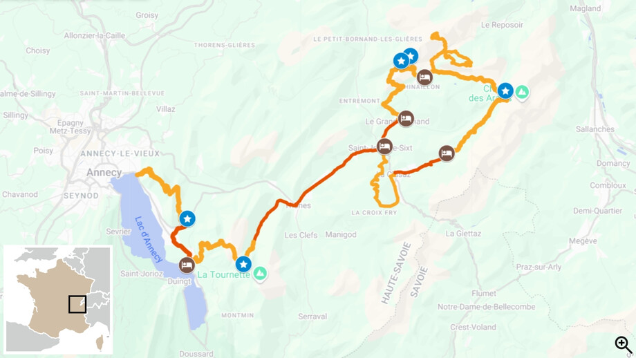 Des Aravis au lac d'Annecy - Trek en liberté carte itinéraire