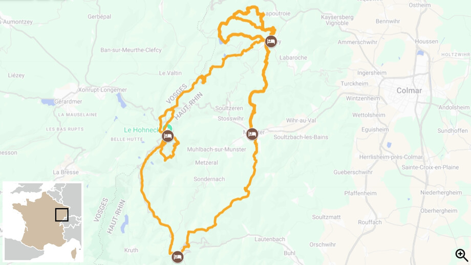 Crêtes, lacs et ballons des Vosges carte itinéraire 