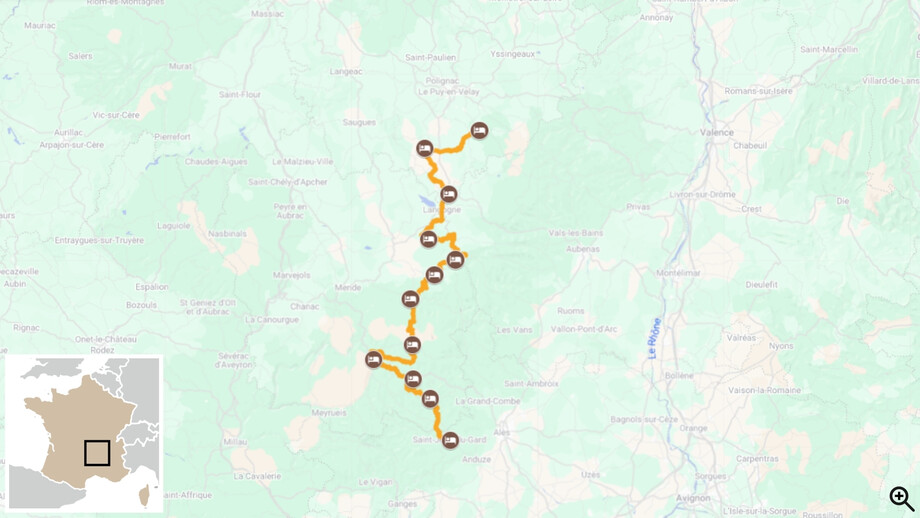 Le Chemin de Stevenson intégral en randonnée libertée Carte interactive itinéraire 