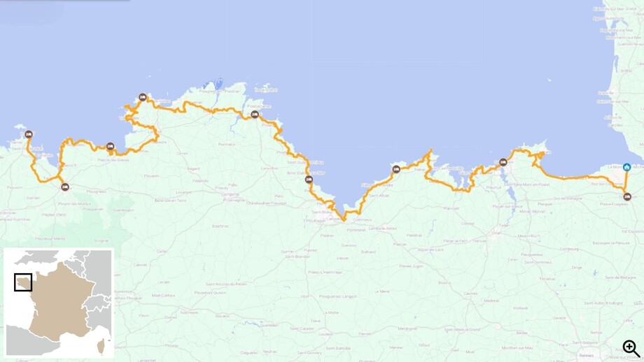 Carte itinéraire à vélo du Mont Saint Michel à Morlaix - Vélomaritime