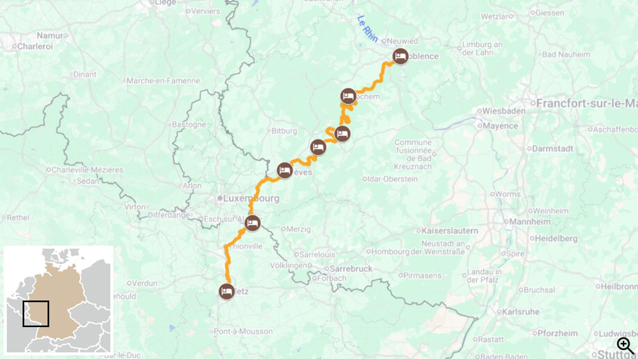 La Moselle à vélo itinéraire carte